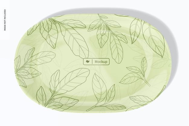 Ceramic Oval Plate Mockup, Top View Psd