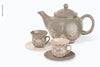 Ceramic Tea Mug And Plate With Teapot Mockup Psd