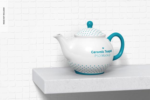 Ceramic Teapot On Surface Mockup Psd