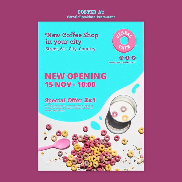 Cereal Breakfast Restaurant Poster Psd