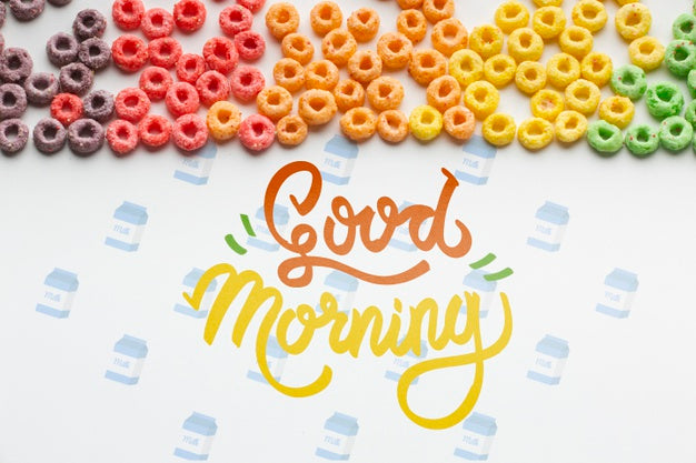 Cereals Spread On Table With Good Morning Message Psd