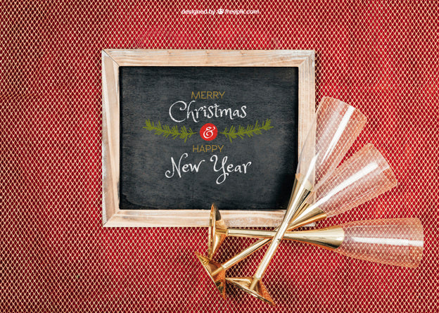 Chalkboard And Flute Mockup With Christmtas Design Psd