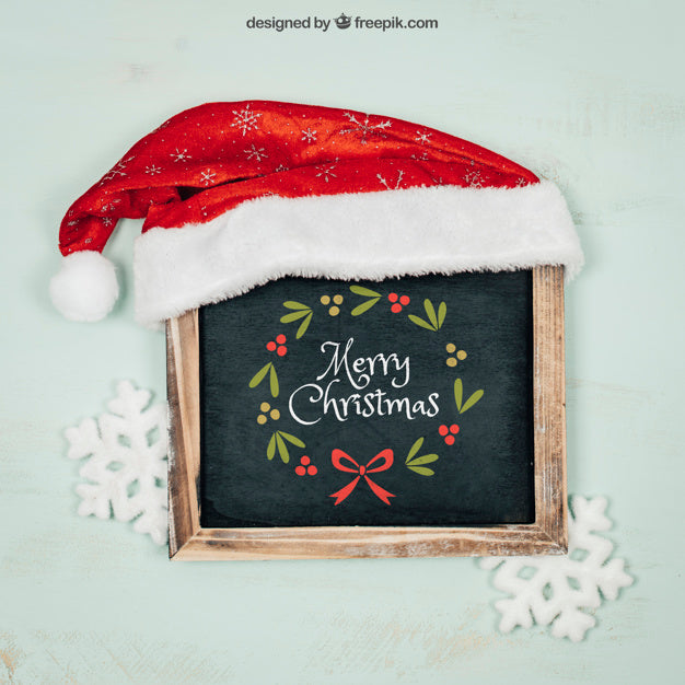 Chalkboard And Hat Mockup With Christmtas Design Psd