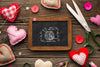 Chalkboard Mock-Up With Felt Hearts Psd
