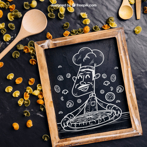 Chalkboard Mockup With Pizza Design Psd