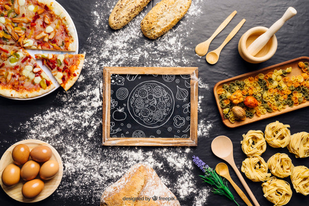 Chalkboard Mockup With Pizza Design Psd