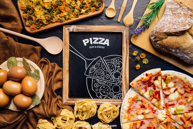 Chalkboard Mockup With Pizza Design Psd