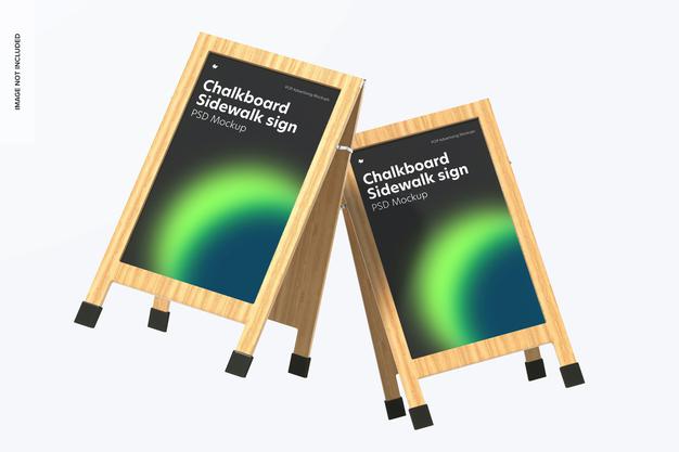 Chalkboard Sidewalk Signs Mockup, Floating Psd