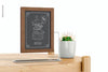 Chalkboard With Metal Stand On Table Mockup Psd