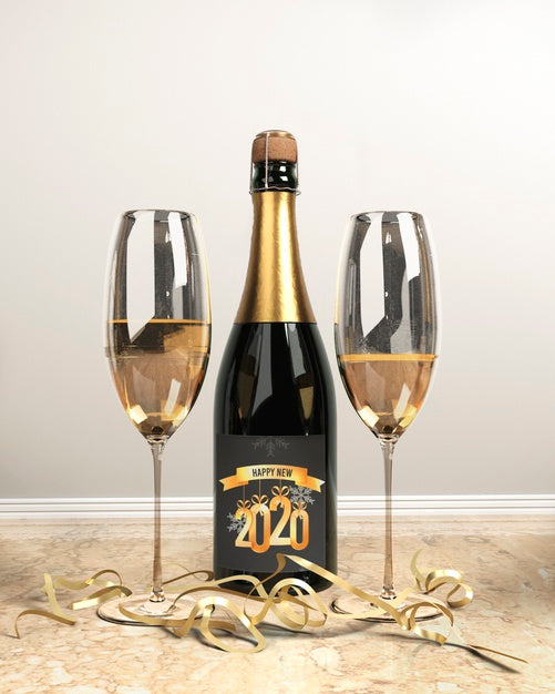 Champagne Bottle And Glasses For New Year Psd