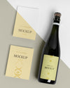 Champagne Bottle Mock-Up And Invitation Cards Psd