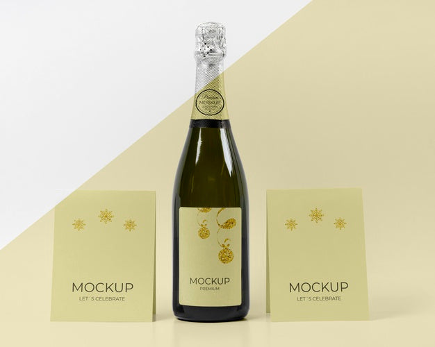 Champagne Bottle Mock-Up Let'S Celebrate Cards Psd