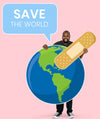 Cheerful Ecologist With Save The World Concept Symbols