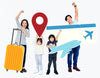 Cheerful Family Holding Travel Icons And Ticket