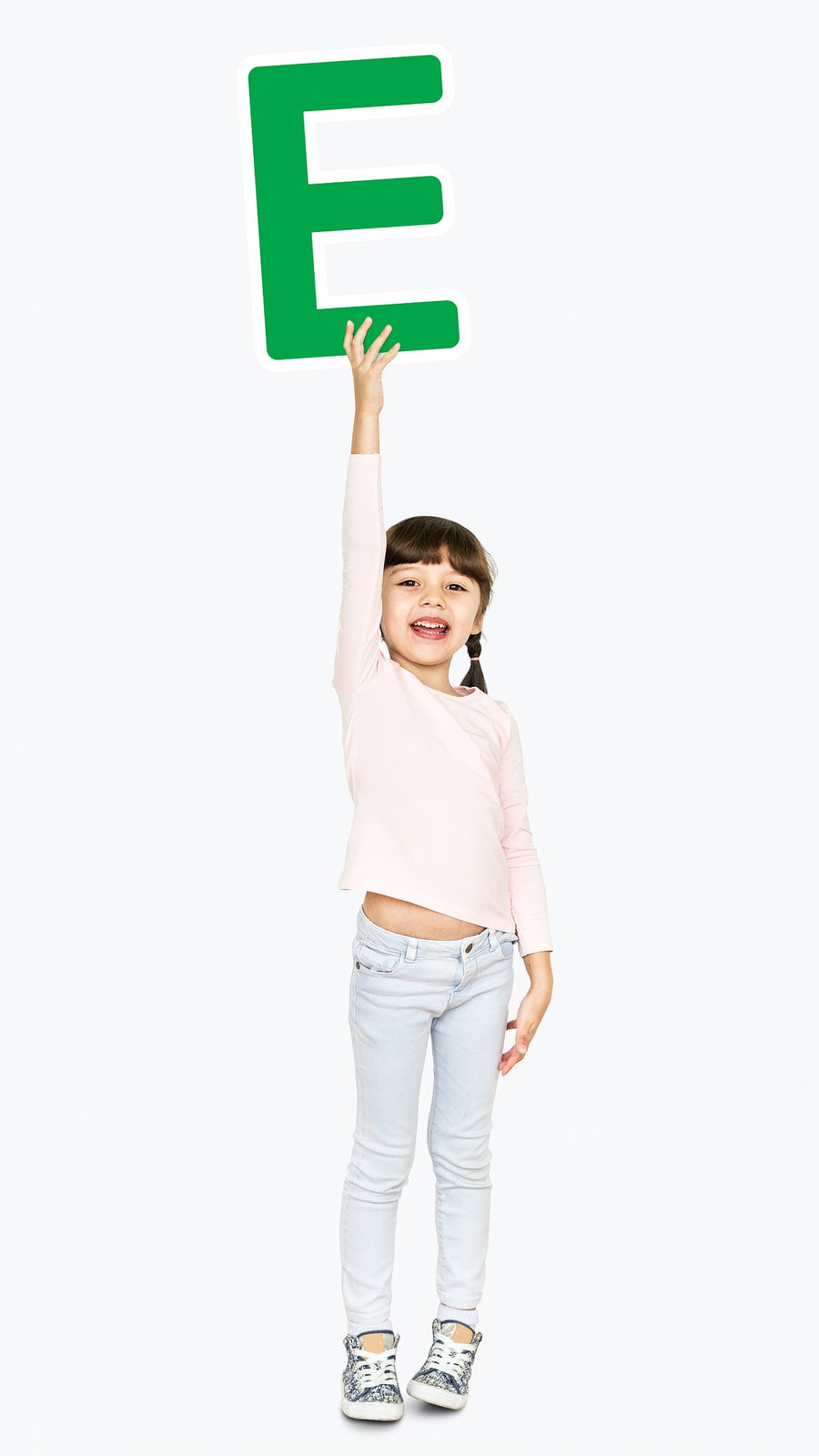 Cheerful Girl Holding The Letter E