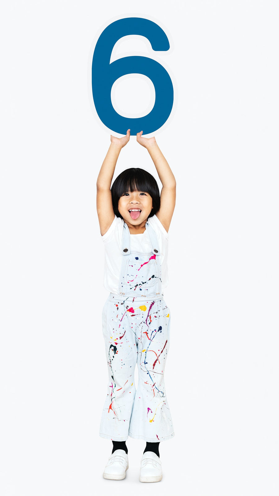 Cheerful Kid Holding Number Six