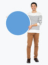 Cheerful Man Holding A Blank Blue Circle