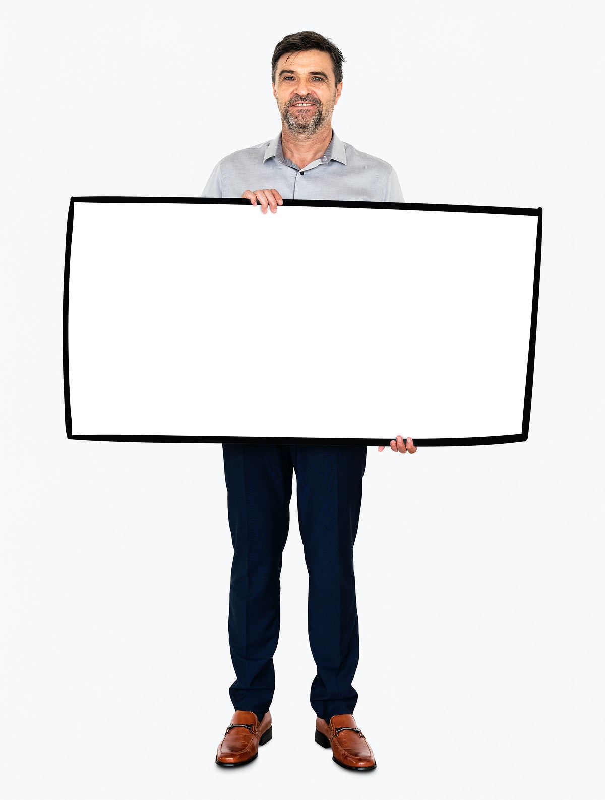 Cheerful Man Showing A Blank White Banner