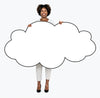 Cheerful Woman Showing A Blank White Cloud