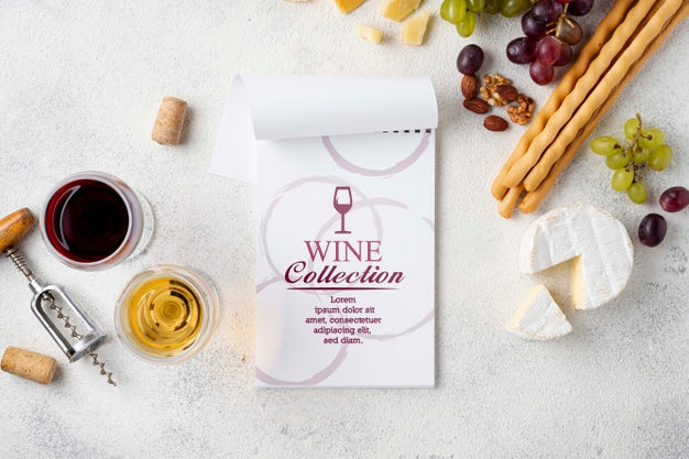 Cheese And Wine On Desk Psd