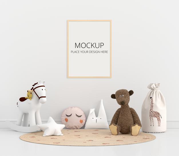 Children'S Room With Frame Mockup Psd