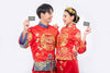 Chinese Man And Chinese Woman Hold Blank Credit Card Mockup Psd