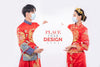 Chinese Man And Chinese Woman Hold Blank Speech Bubble Mockup Psd
