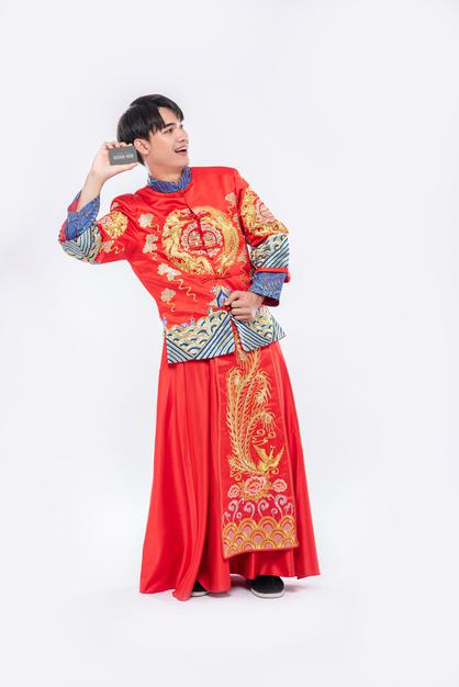 Chinese Man Hold Blank Credit Card Mockup Psd