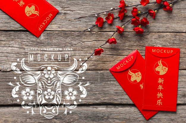 Chinese New Year 2021 Red Envelopes Mock-Up Psd