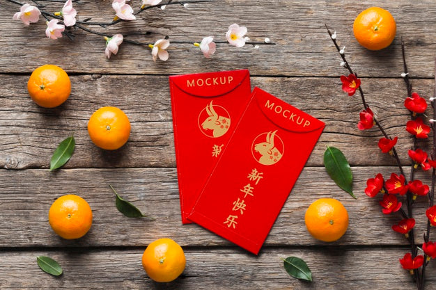 Chinese New Year 2021 With Flowers Mock-Up Psd