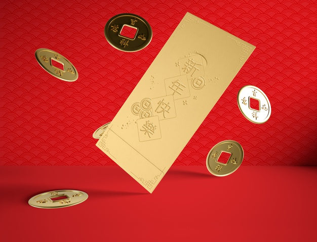 Chinese New Year Concept With Golden Coins Psd