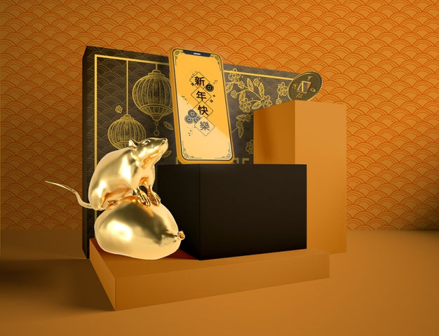 Chinese New Year Design With Phone Mock-Up Psd