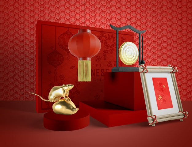Chinese New Year Illustration With A Golden Rat Psd