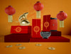 Chinese New Year Illustration With Greeting Cards And Golden Rat Psd