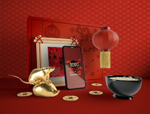 Chinese New Year Illustration With Phone And A Bowl Of Rice Psd