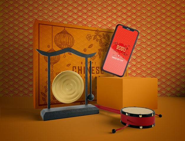Chinese New Year Illustration With Phone Mock Up Psd