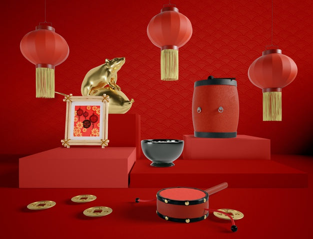 Chinese New Year Illustration With Traditional Elements Psd