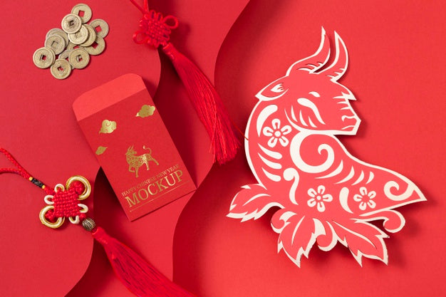 Chinese New Year Isometric Mock-Up Elements Assortment Psd
