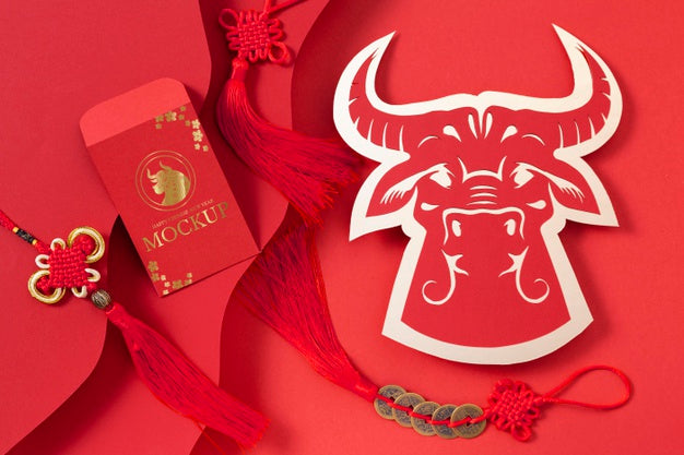 Chinese New Year Isometric Mock-Up Elements Assortment Psd