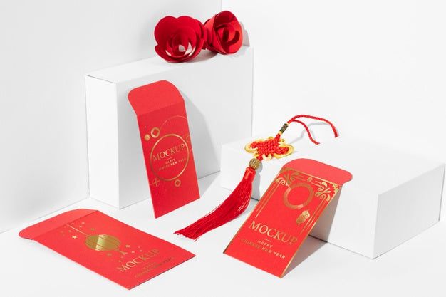 Chinese New Year Mock-Up Elements Arrangement Psd