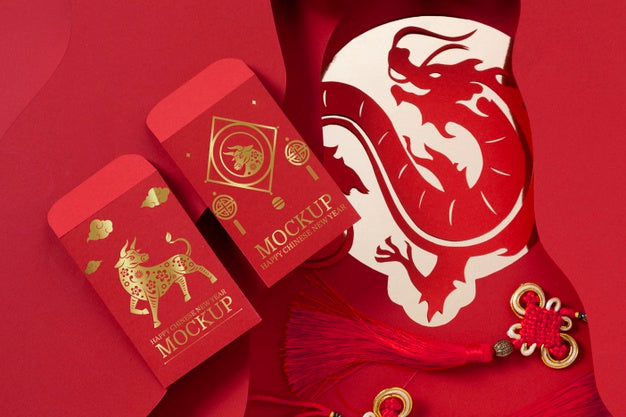 Chinese New Year Mock-Up Elements Assortment Psd