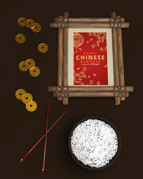 Chinese New Year Table Set With Rice Psd