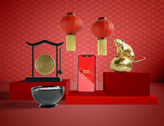 Chinese Tratidional Elements And Phone Mock-Up Psd
