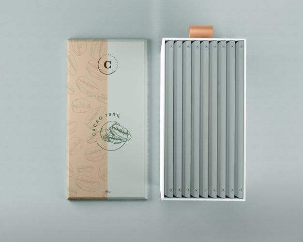 Chocolate Packaging Paper And Box Mock-Up Psd