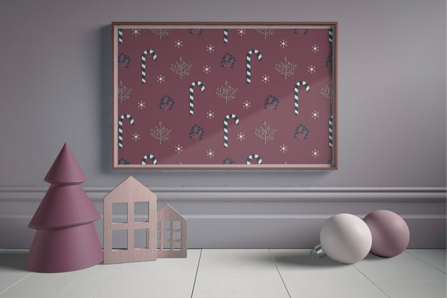 Christmas Artwork With Miniature Piece Of Art Psd