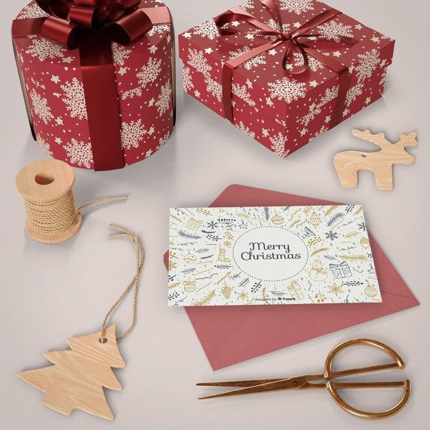 Christmas Card With Gifts Beside Psd