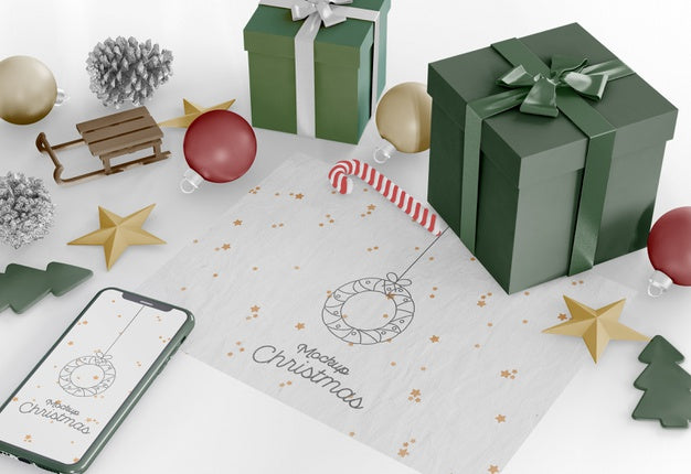Christmas Card With Ornaments Mockup Psd