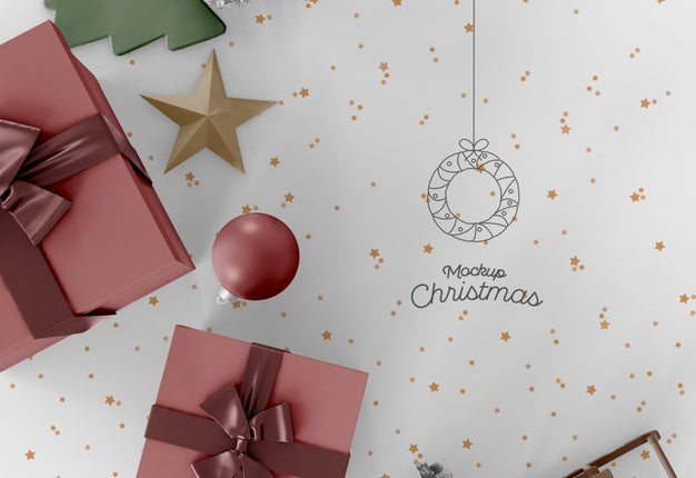 Christmas Decorations On Table Mockup Psd