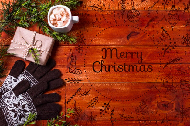 Christmas Drink Beside Gift And Gloves Psd