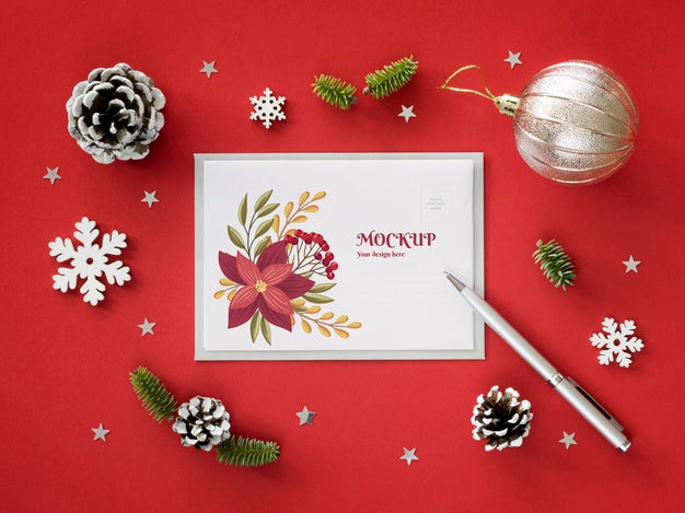 Christmas Eve Arrangement With Mock-Up Card Psd
